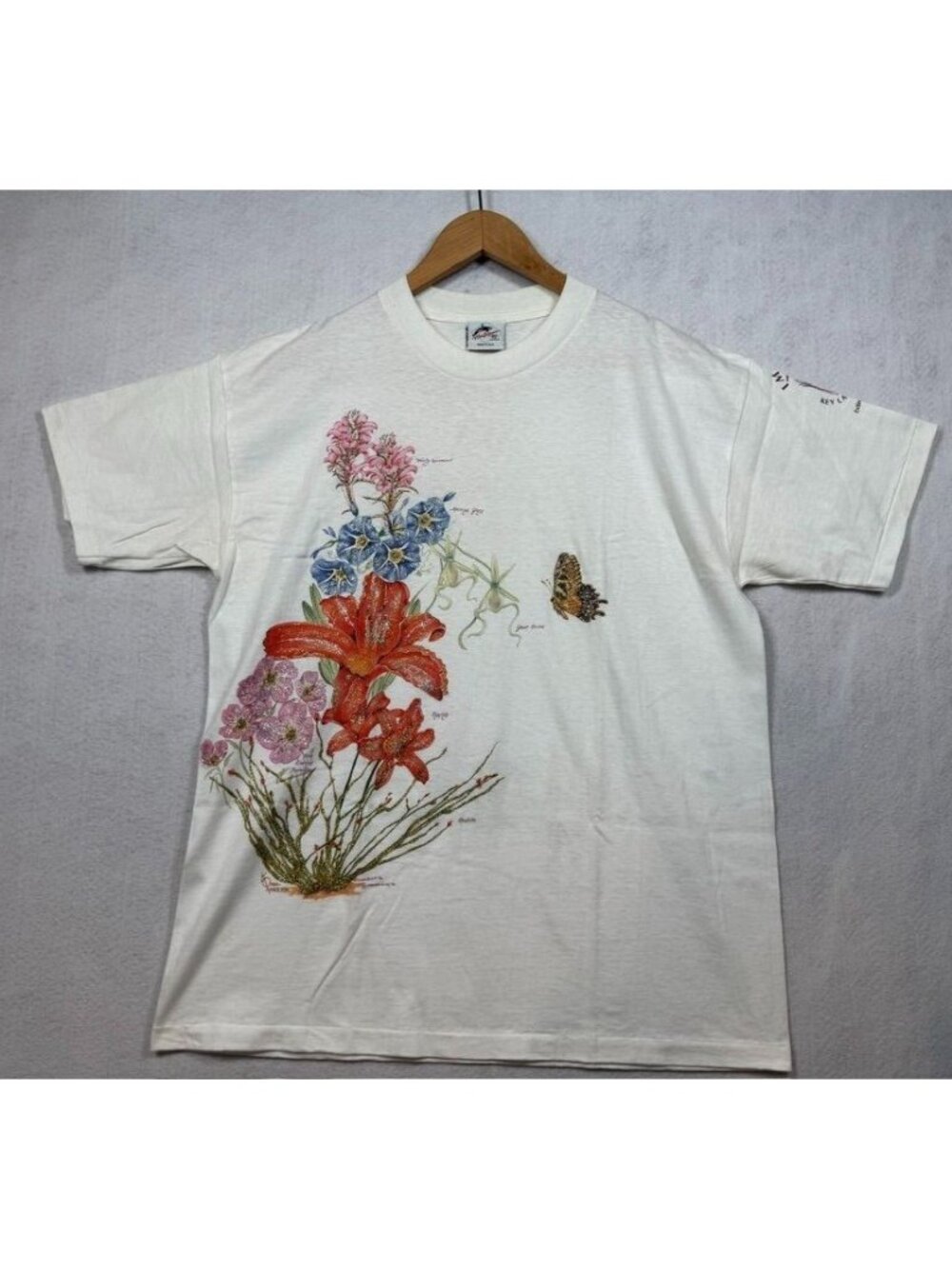 Vintage 90s Harlequin Graphic T-Shirt Floral Bling Florida Single Stitch Large